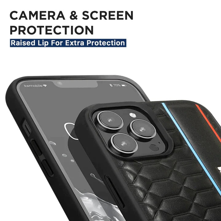iPhone 15 Pro Max Leather BMW M Performance Logo Dual Shade Leather Case