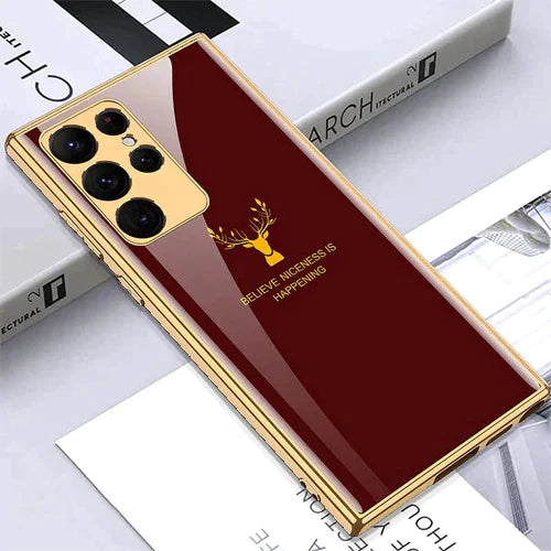 Samsung Galaxy S23 Ultra Deer Original Glass Case with Camera Protection - Wine