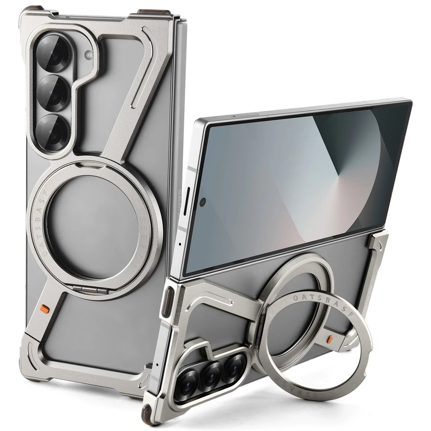 Samsung Galaxy Z Fold7 Framless Z Shape Metal Bumper with Magsafe & 360° Rotation Ring - Titanium