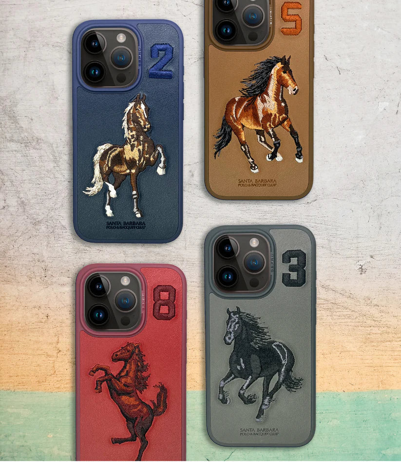 iPhone 15 Pro Max Santa Barbara Boris Horse Leather Case -Blue