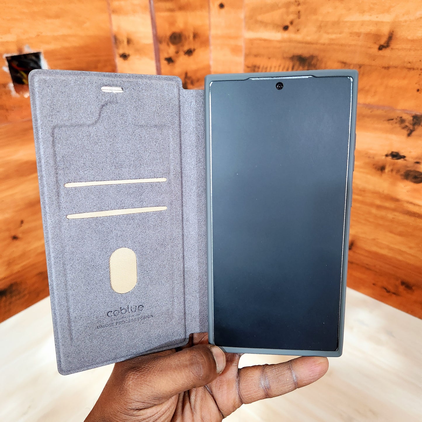 Samsung Galaxy S25 Ultra Plain Leather Flip Case with Card Holder - Gray