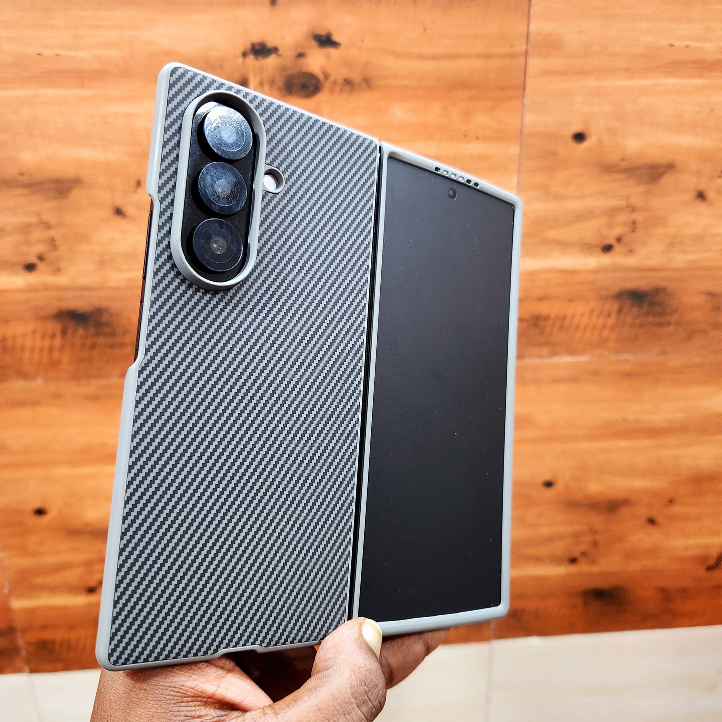 Samsung Galaxy Z Fold7 Slim Carbon Fiber Textured Matte Case with Inside Cloth - Gray