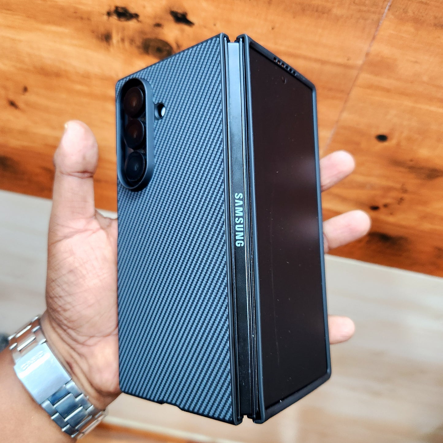 Samsung Galaxy Z Fold7 Slim Carbon Fiber Textured Matte Case with Inside Cloth - Black