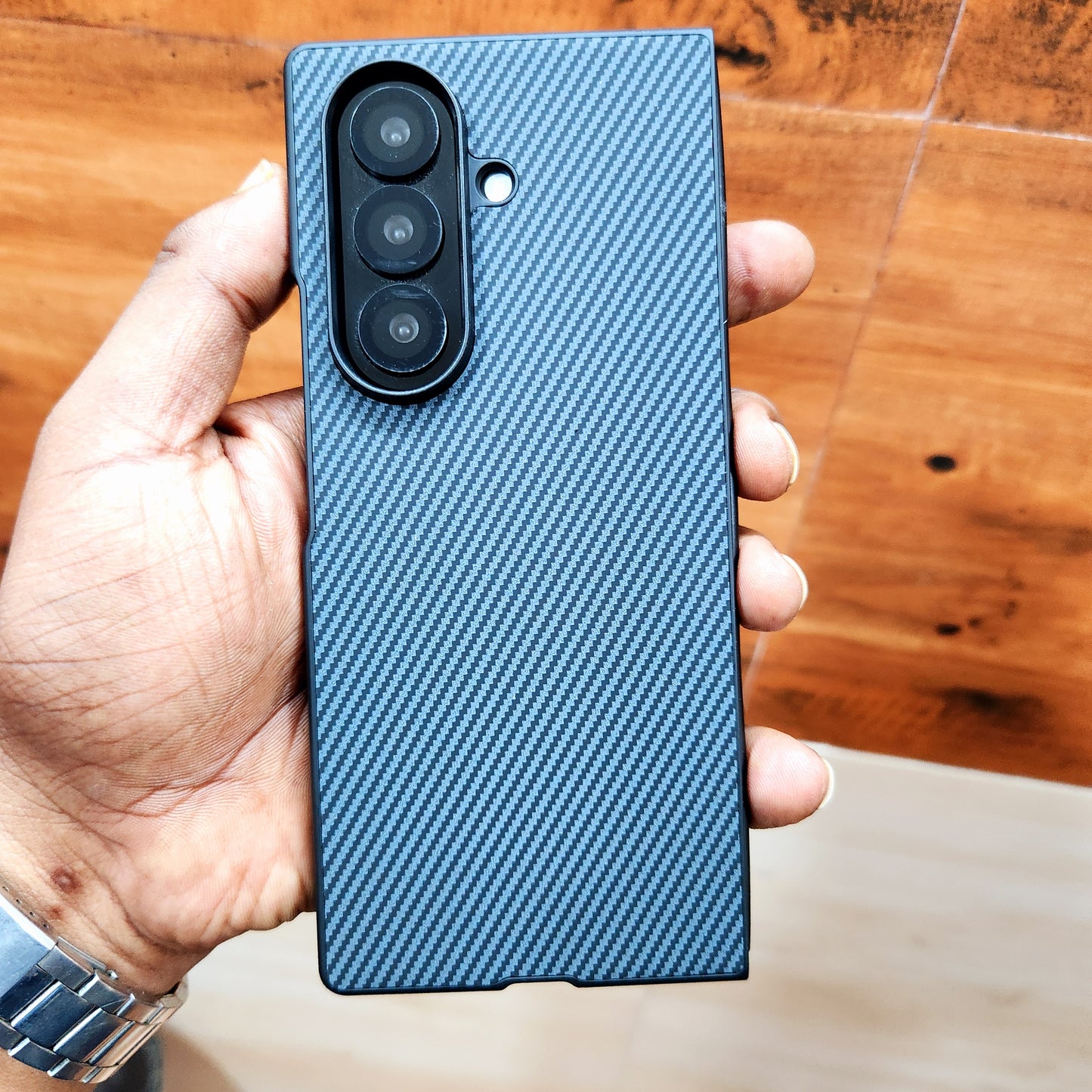 Samsung Galaxy Z Fold7 Slim Carbon Fiber Textured Matte Case with Inside Cloth - Black
