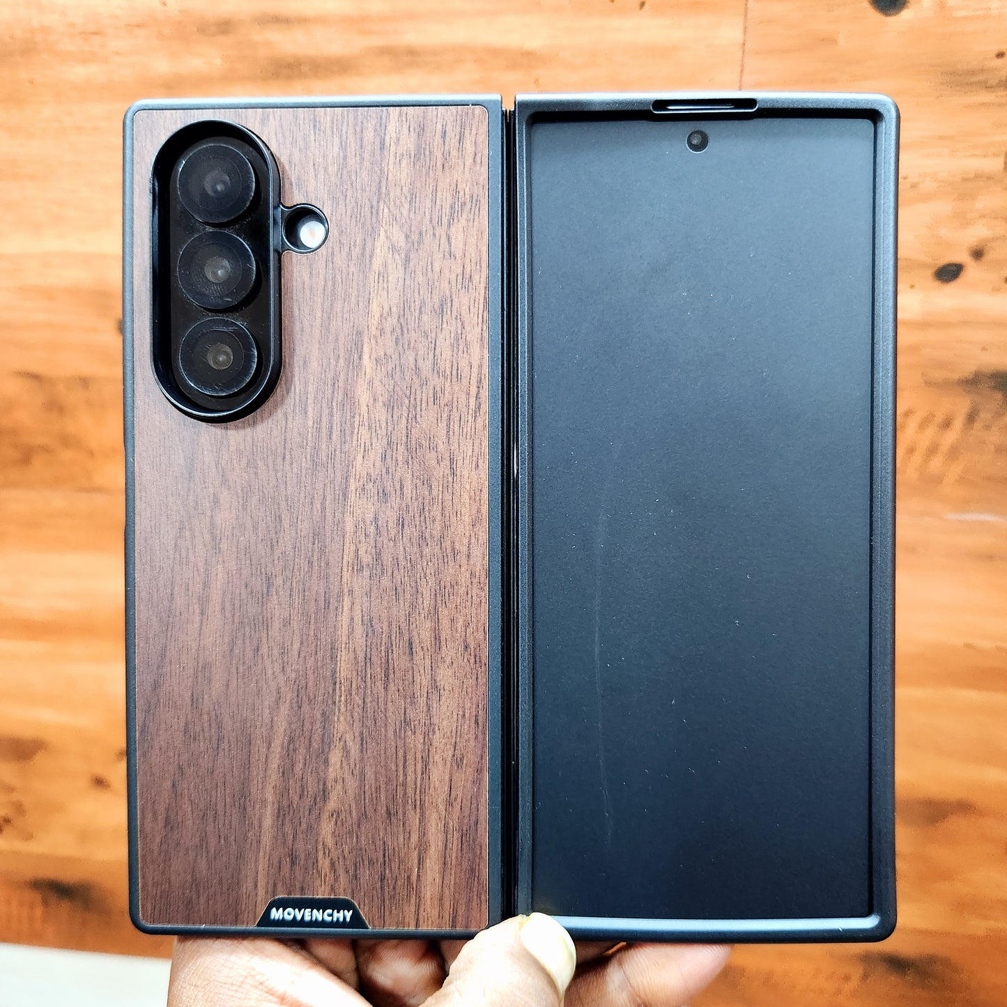 Samsung Galaxy Z Fold7 Wooden Case with 360° Detachable Magsafe Metal Ring - Brown