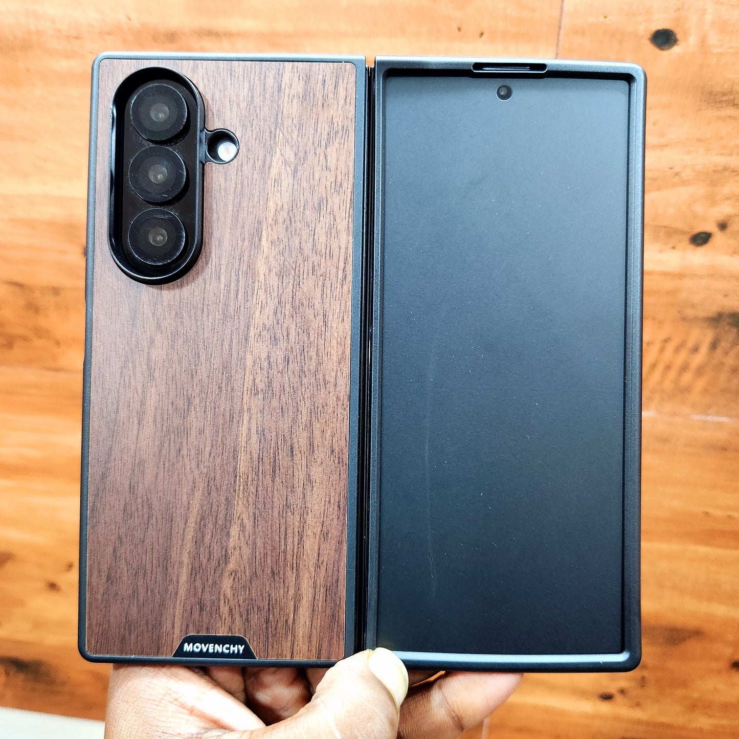 Samsung Galaxy Z Fold7 Wooden Case with 360° Detachable Magsafe Metal Ring - Brown