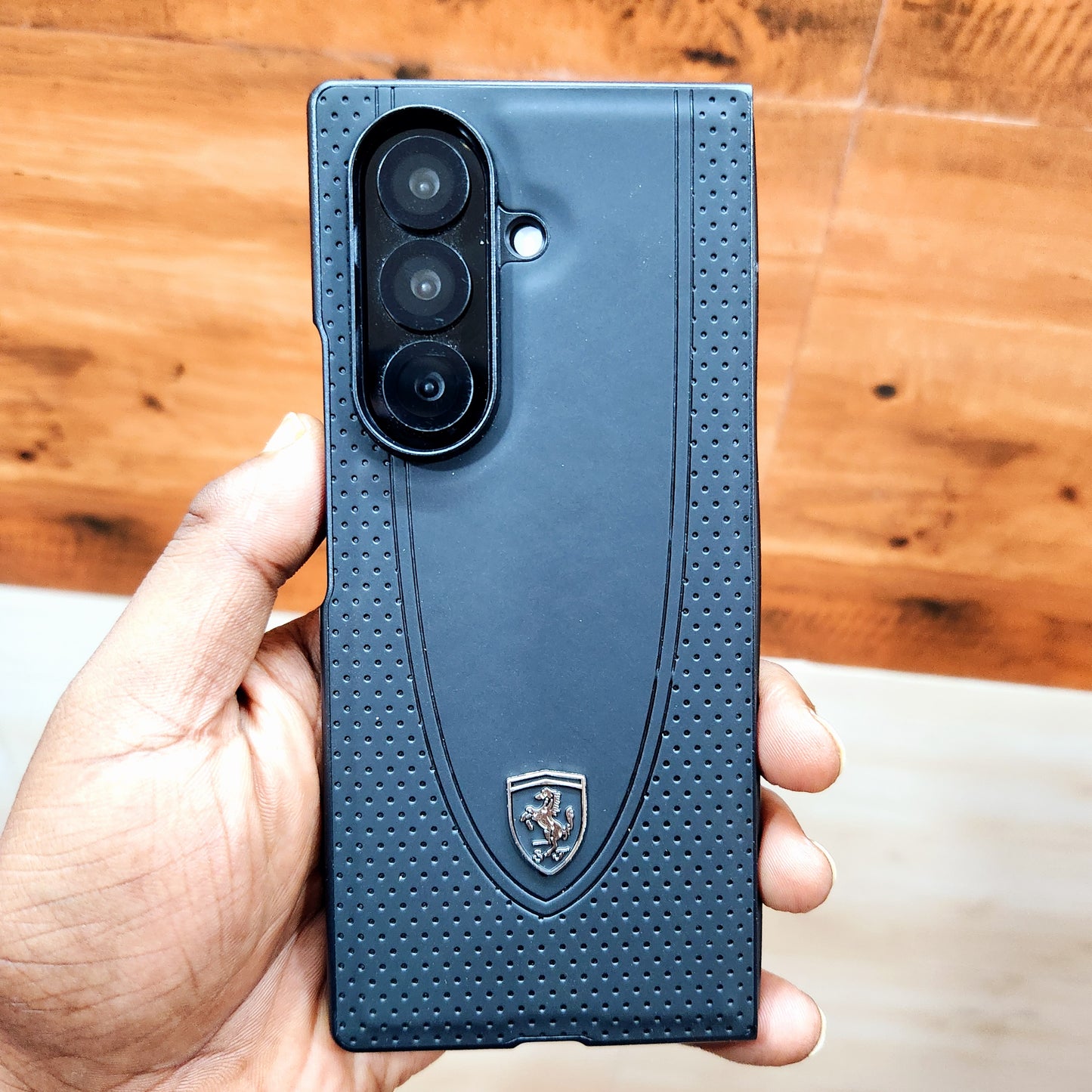 Samsung Galaxy Z Fold7 Luxury Sport Car Logo Design Leather Case - Black