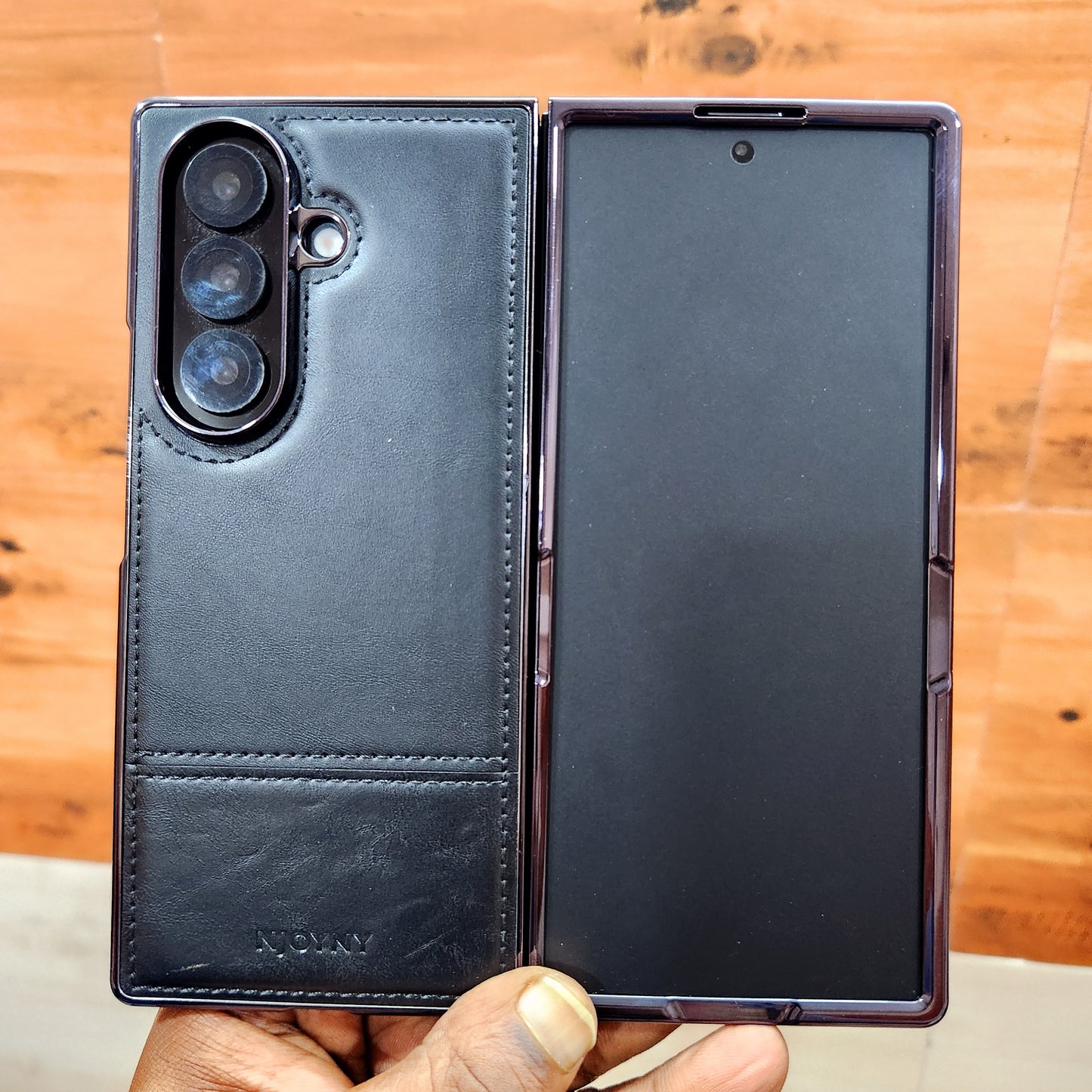 Samsung Galaxy Z Fold7 Bussiness Style Electroplating Leather Case - Black