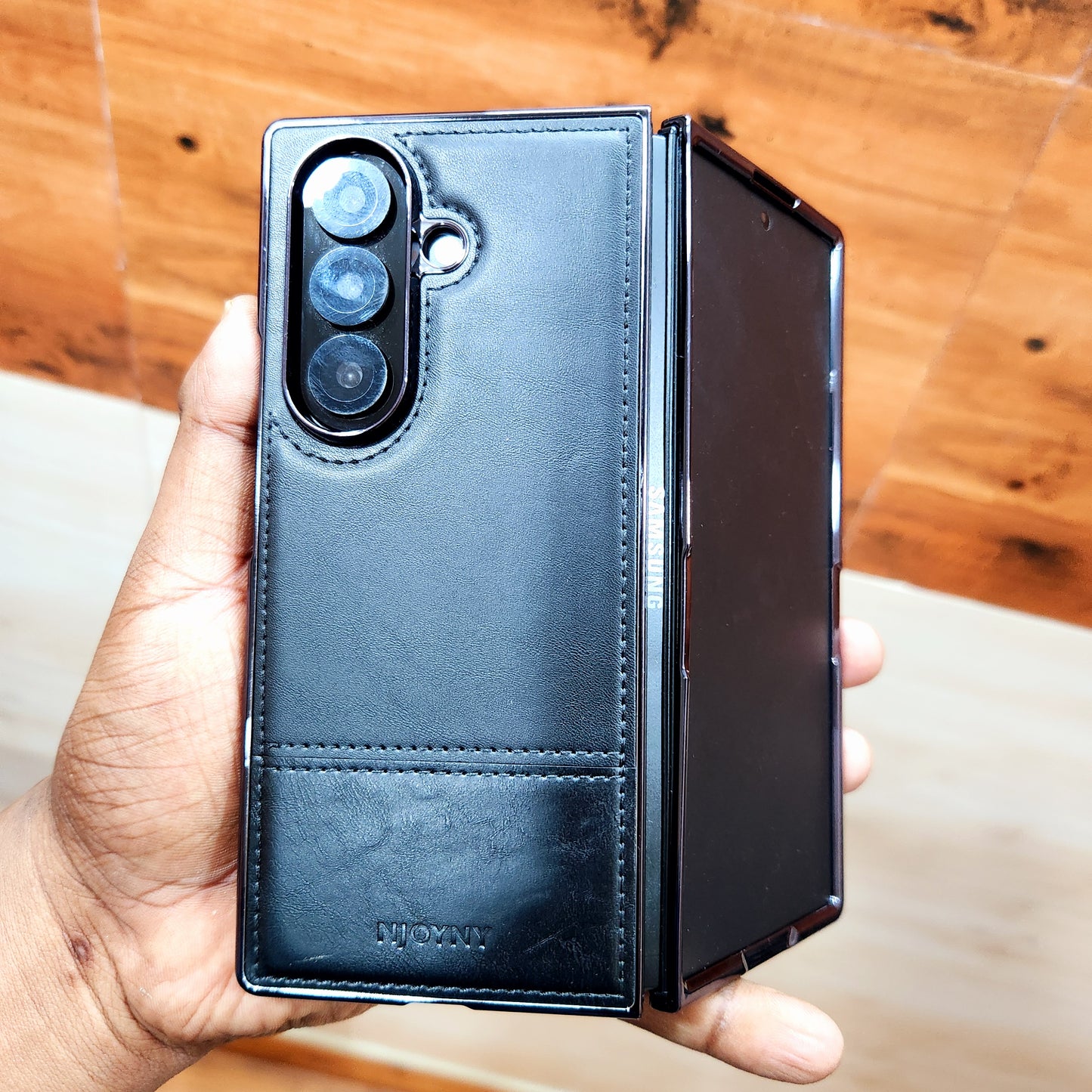 Samsung Galaxy Z Fold7 Bussiness Style Electroplating Leather Case - Black