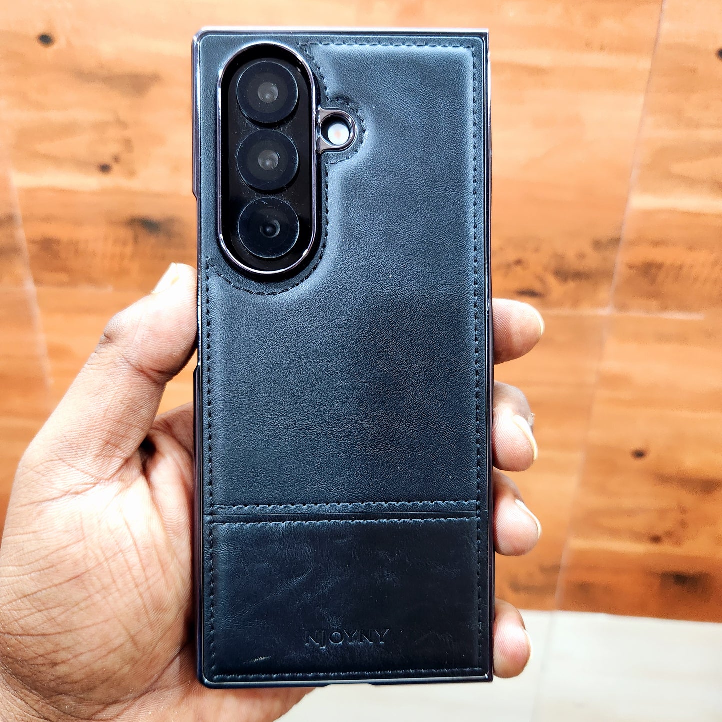 Samsung Galaxy Z Fold7 Bussiness Style Electroplating Leather Case - Black