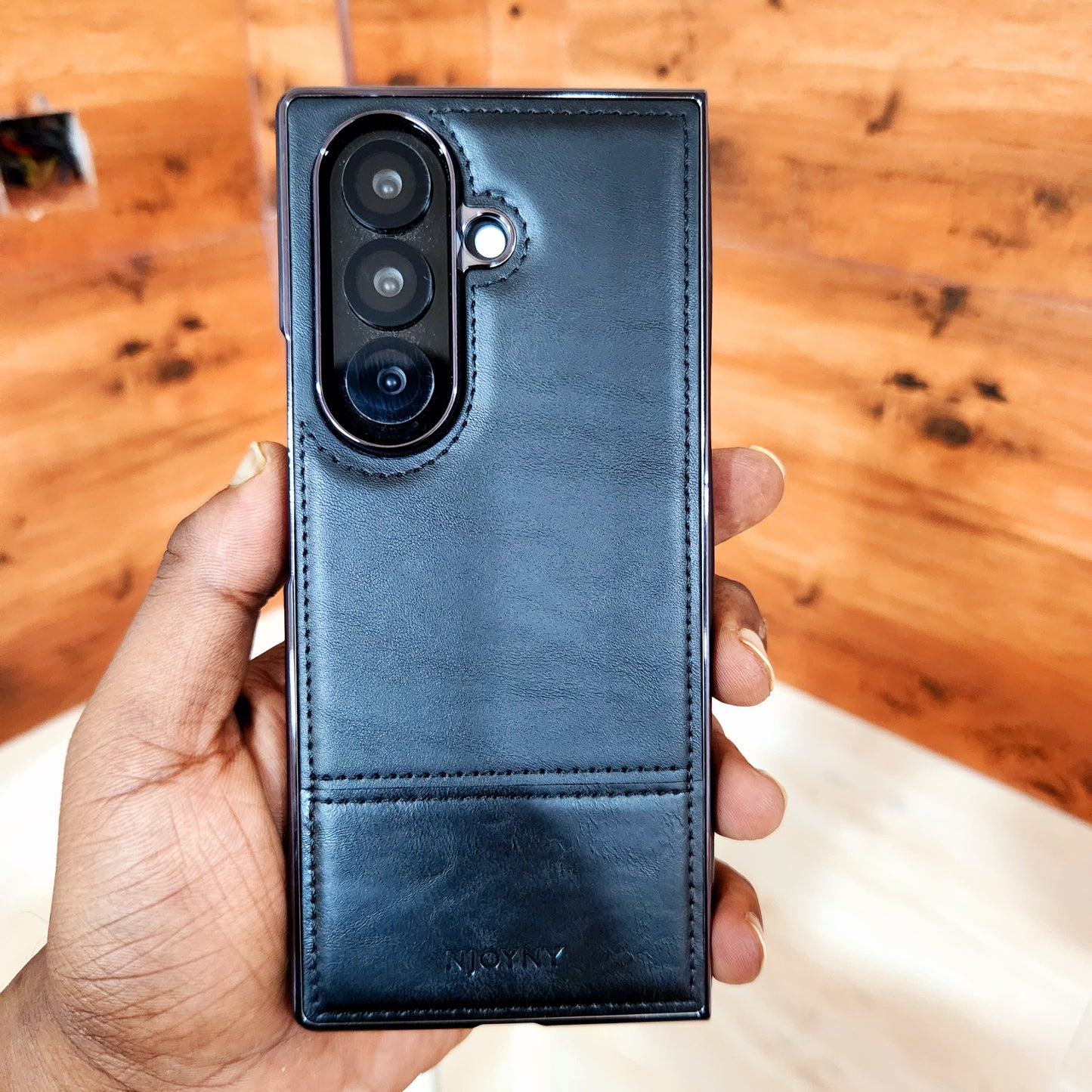 Samsung Galaxy Z Fold7 Bussiness Style Electroplating Leather Case - Black