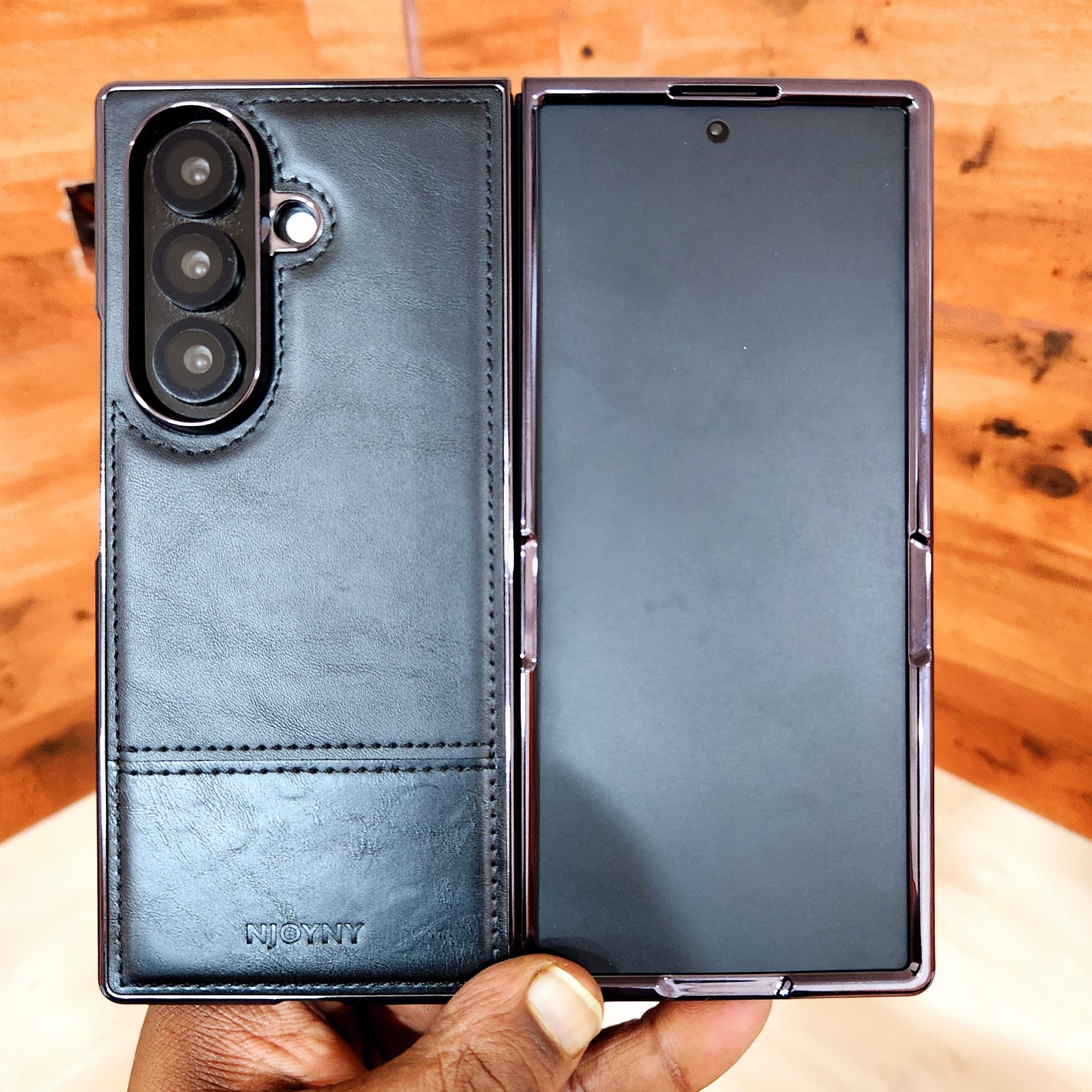 Samsung Galaxy Z Fold7 Bussiness Style Electroplating Leather Case - Black