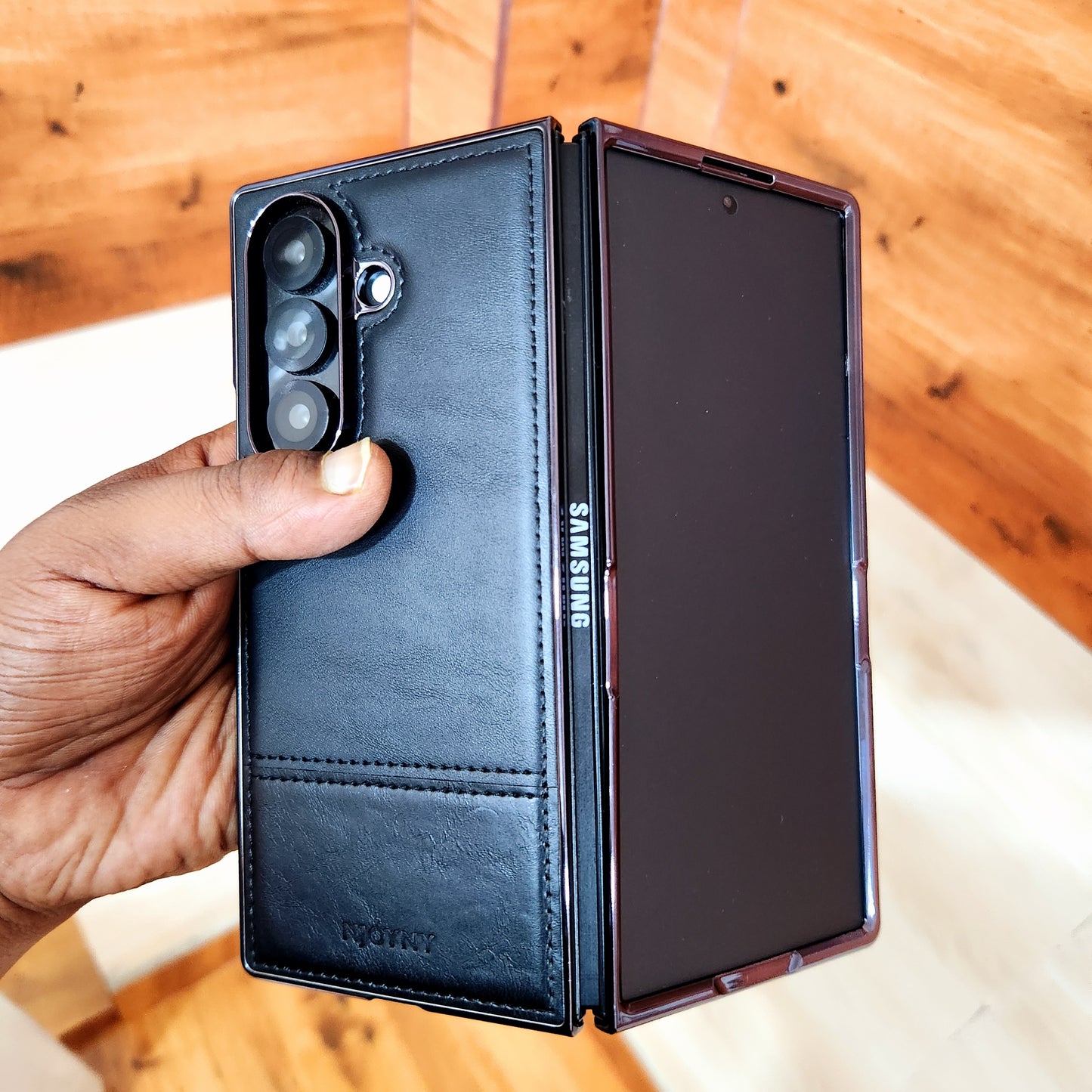 Samsung Galaxy Z Fold7 Bussiness Style Electroplating Leather Case - Black