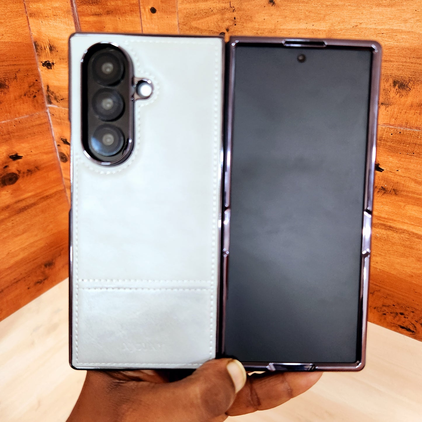 Samsung Galaxy Z Fold7 Bussiness Style Electroplating Leather Case - Gray