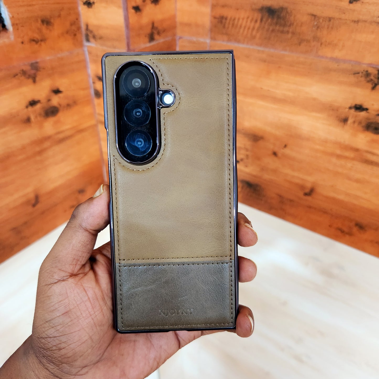 Samsung Galaxy Z Fold7 Bussiness Style Electroplating Leather Case - Brown