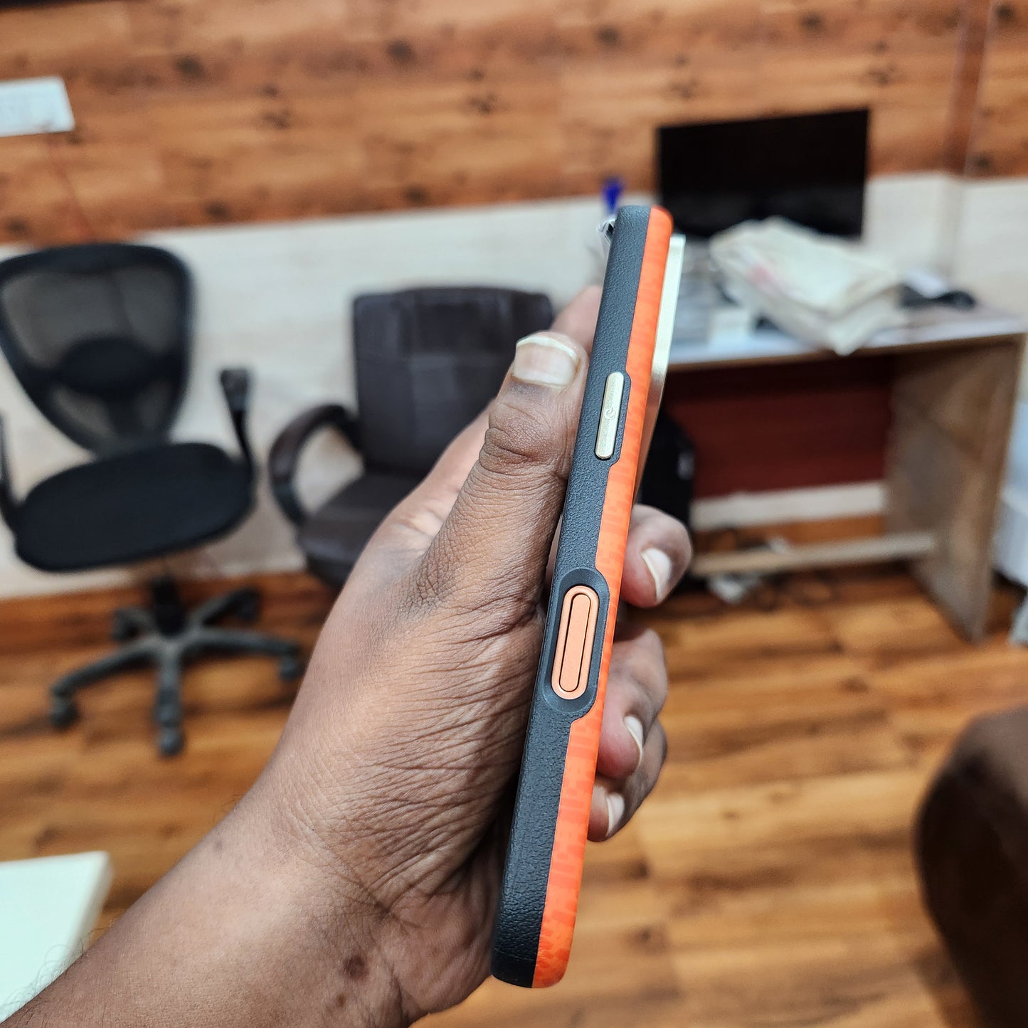 iPhone 17 Pro Max Sibling Series Sleek Cross Texture Case with Metal Camera Protection - Orange