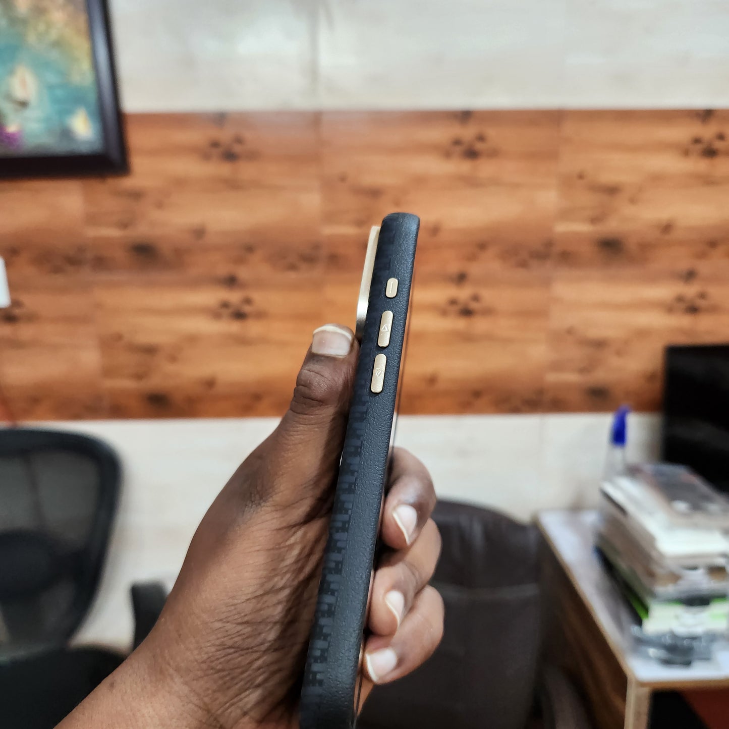 iPhone 17 Pro Max Sibling Series Sleek Cross Texture Case with Metal Camera Protection - Black