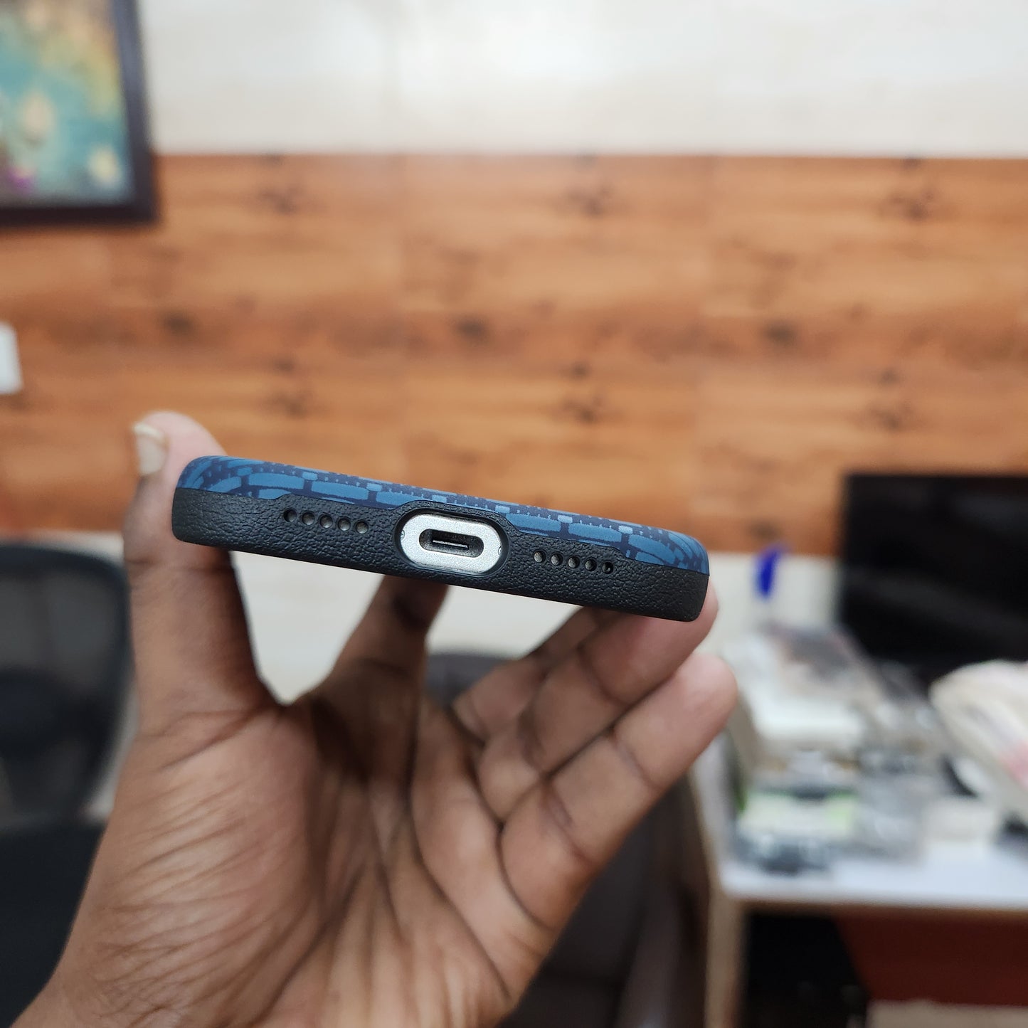 iPhone 17 Pro Max Sibling Series Sleek Cross Texture Case with Metal Camera Protection - Blue