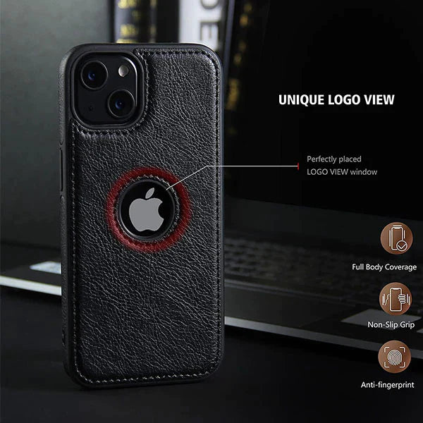 iPhone 13 Pro Classic PU Leather Case with Logo Cut - Black