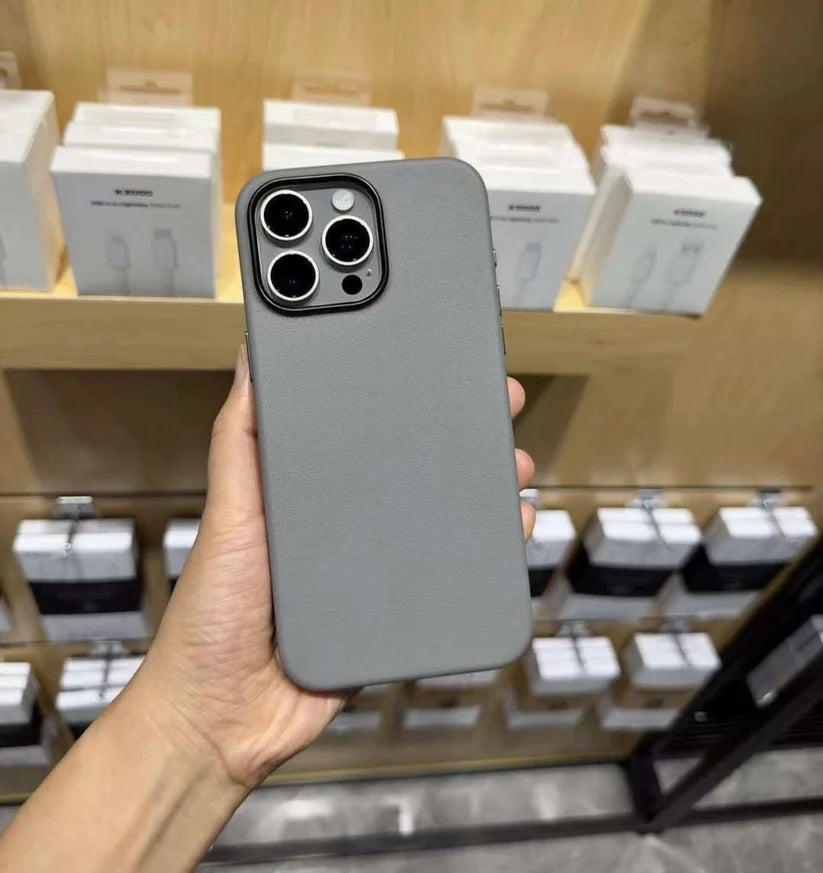 iPhone 15 Pro Max Kdoo Noble Classic Series Genuine Leather Case - Gray