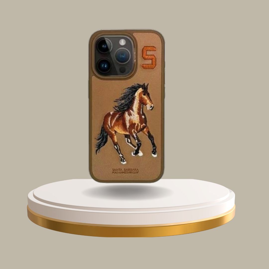 iPhone 15 Pro Santa Barbara Boris Series Embroided Horse Leather Back Case