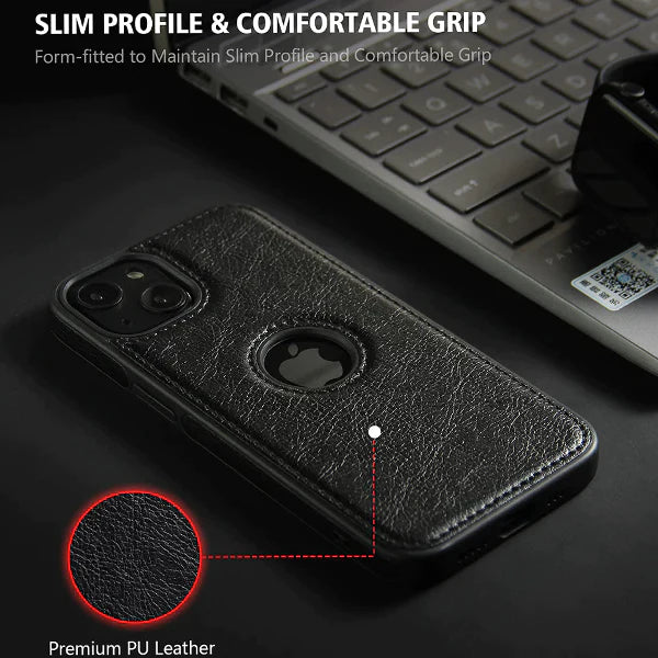 iPhone 13 Pro Classic PU Leather Case with Logo Cut - Black