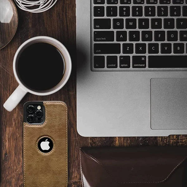 iPhone 13 Pro Classic PU Leather Case with Logo Cut - Brown