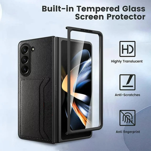 Samsung Galaxy Z Fold 5 HDB Card Holder Leather Case - Brown