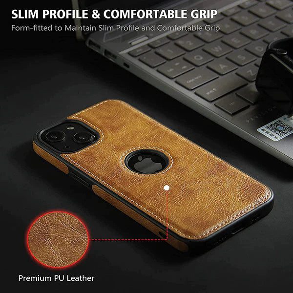 iPhone 13 Pro Classic PU Leather Case with Logo Cut - Brown