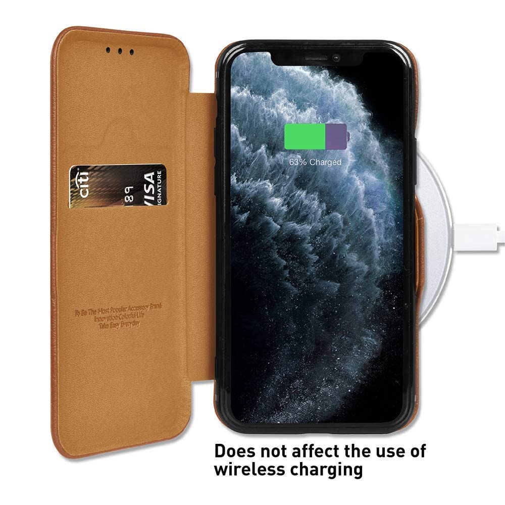 iPhone 15 Pro Max Leather Flip Cover Wallet Cover - Brown