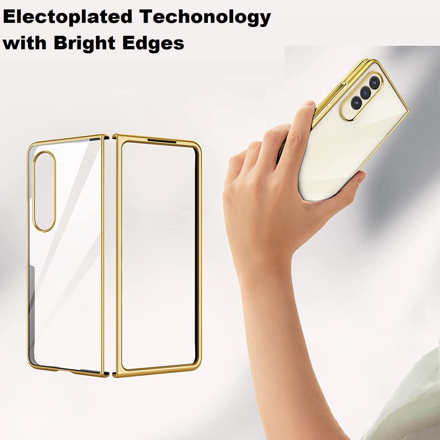 Samsung Galaxy Z Fold 3 Electroplated Frame Transparent Back Cover-Gold