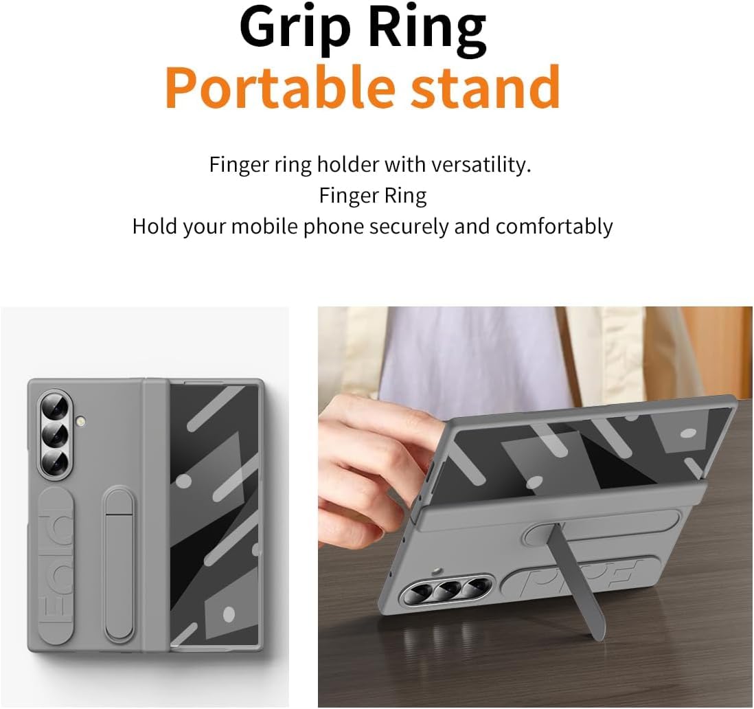 Samsung Galaxy Z Fold7 Skin Feel Case with Silicon Band, Stand & HInge Protection - Gray