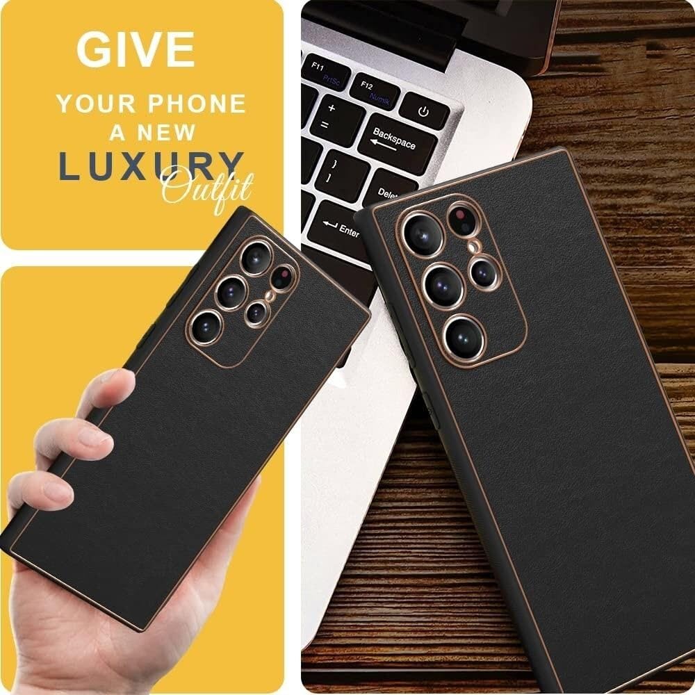 Samsung Galaxy S22 Ultra Luxurious Gold Plated Leather Case - Black