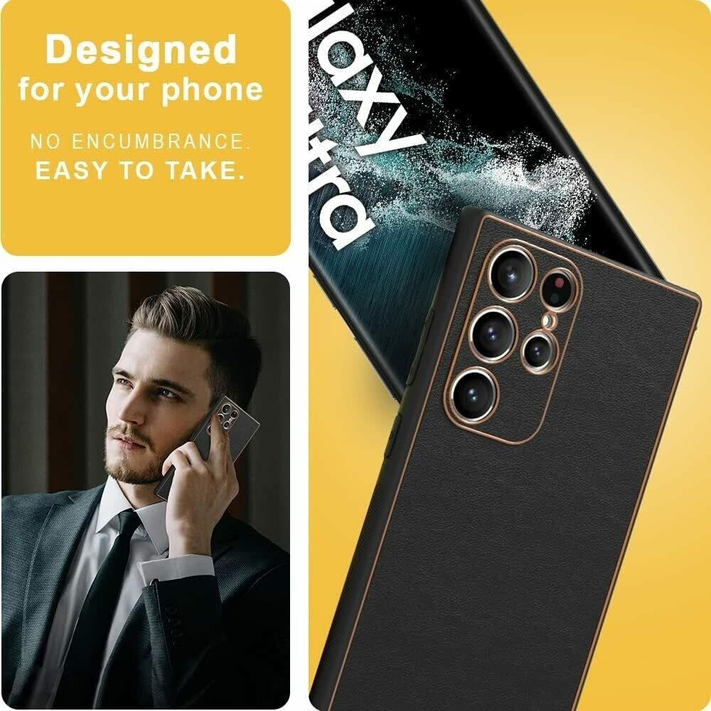 Samsung Galaxy S22 Ultra Luxurious Gold Plated Leather Case - Black