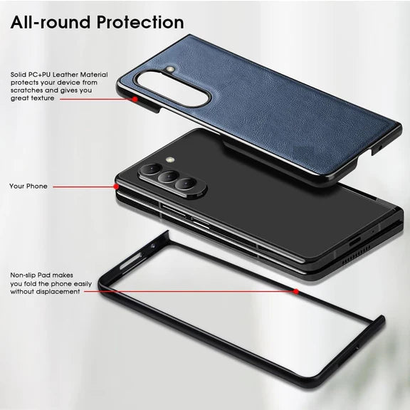 Samsung Galaxy Z Fold 5 Plain Leather Case Blue
