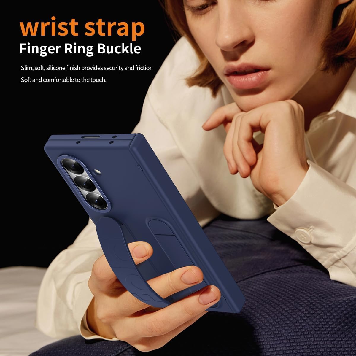 Samsung Galaxy Z Fold7 Skin Feel Case with Silicon Band, Stand & HInge Protection - Blue