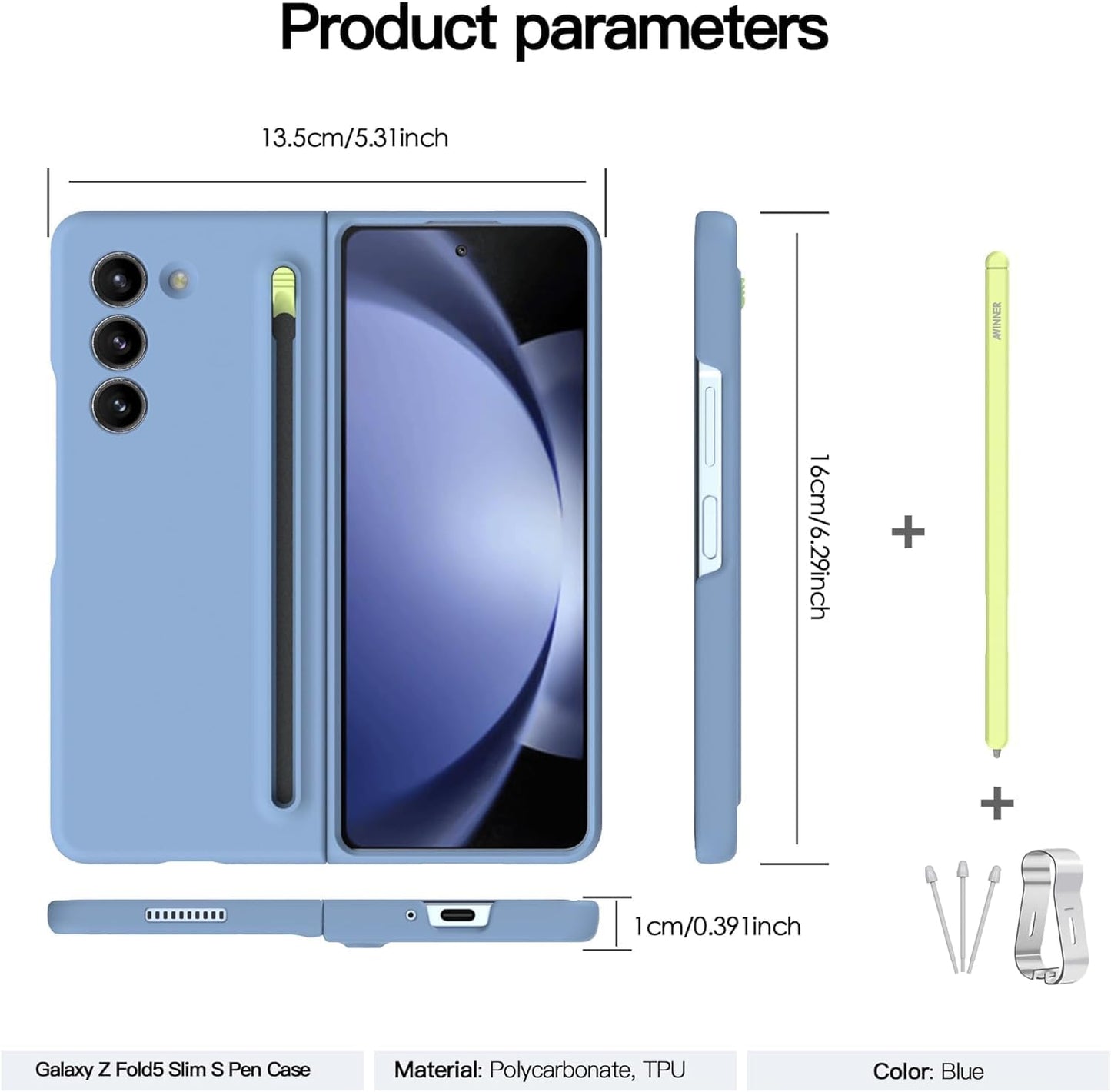 Samsung Galaxy Z Fold 5 Skin Feel Slim Matte Case with Stylus - Blue