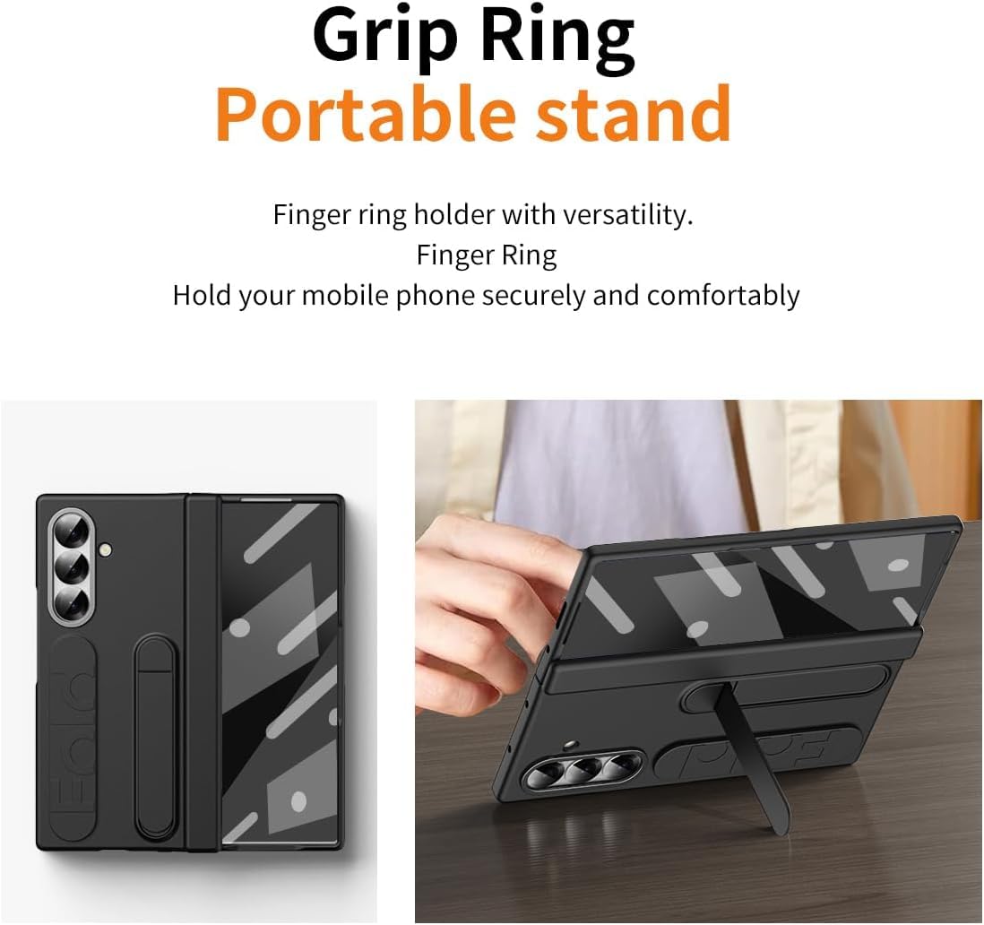 Samsung Galaxy Z Fold7 Skin Feel Case with Silicon Band, Stand & HInge Protection - Black