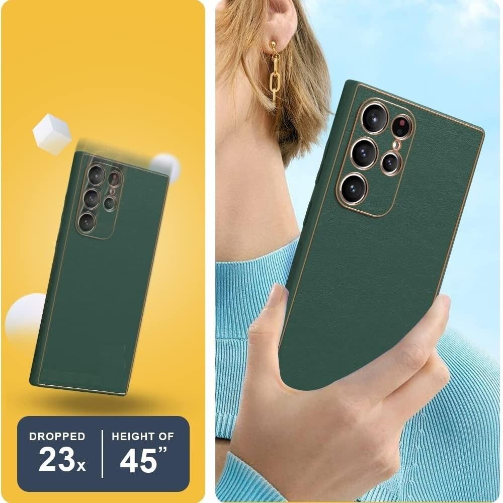 Samsung Galaxy S22 Ultra Luxurious Gold Plated Leather Case - Green