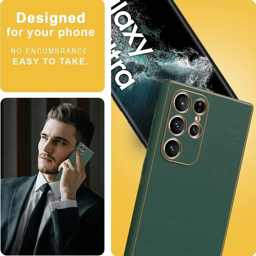 Samsung Galaxy S22 Ultra Luxurious Gold Plated Leather Case - Green