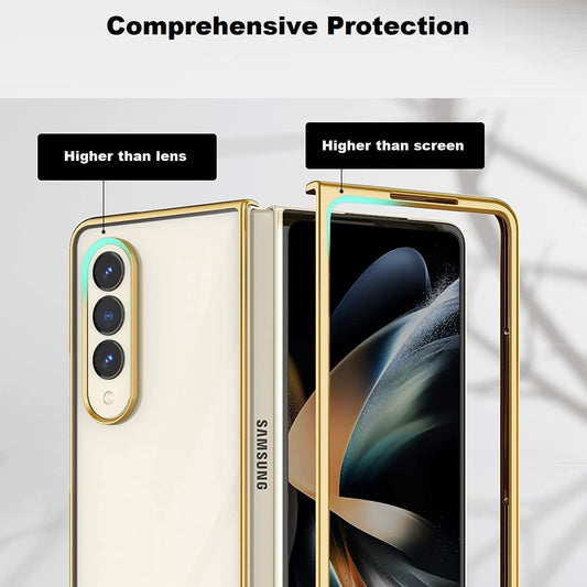 Samsung Galaxy Z Fold 3 Electroplated Frame Transparent Back Cover-Gold