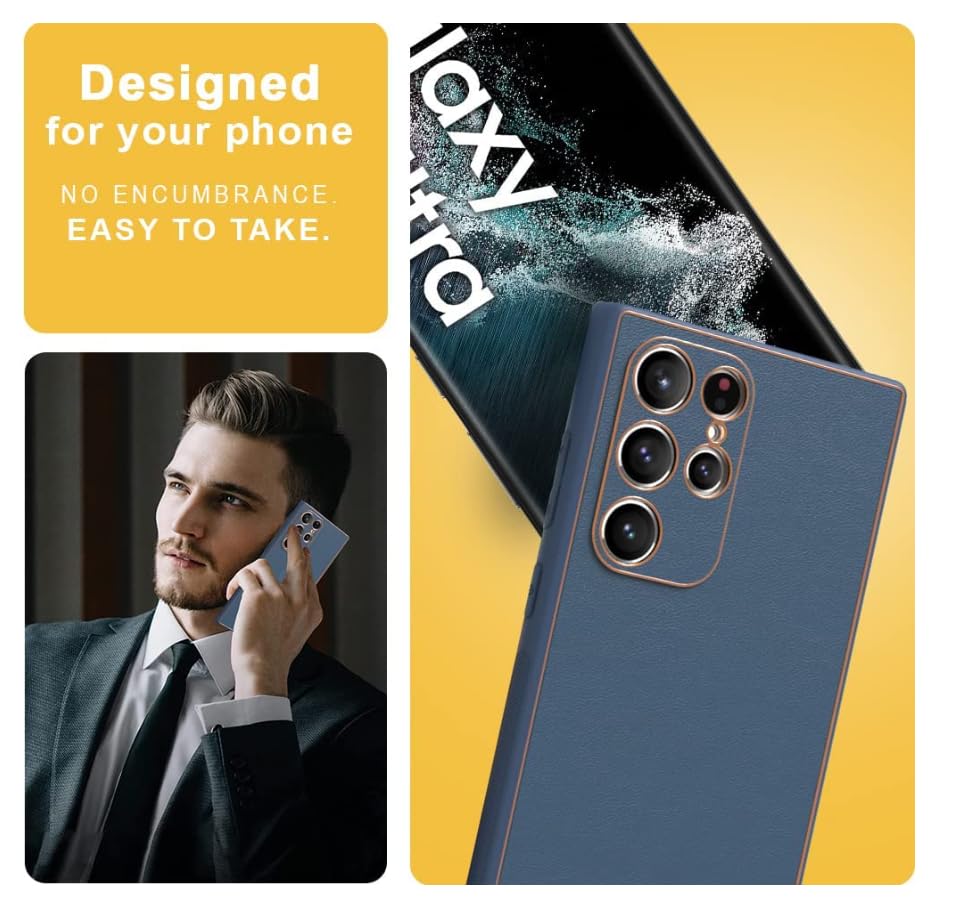 Samsung Galaxy S22 Ultra Luxurious Gold Plated Leather Case - Blue