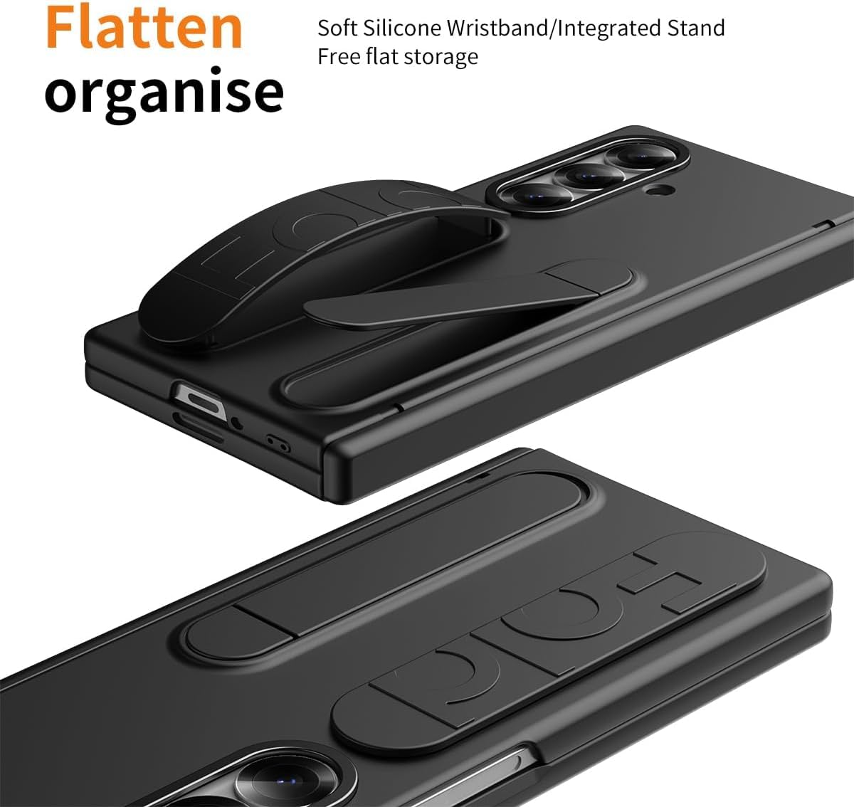Samsung Galaxy Z Fold7 Skin Feel Case with Silicon Band, Stand & HInge Protection - Black