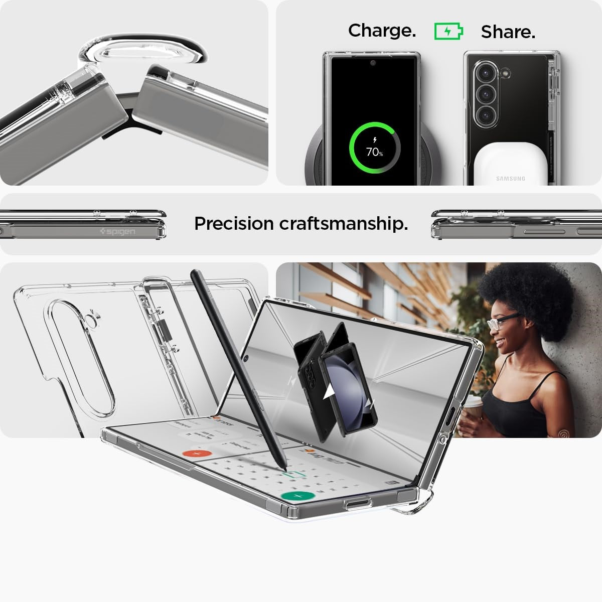 Samsung Galaxy Z Fold7 Cristal Clear Case with Hinge Protection & Front Glass - Transparent
