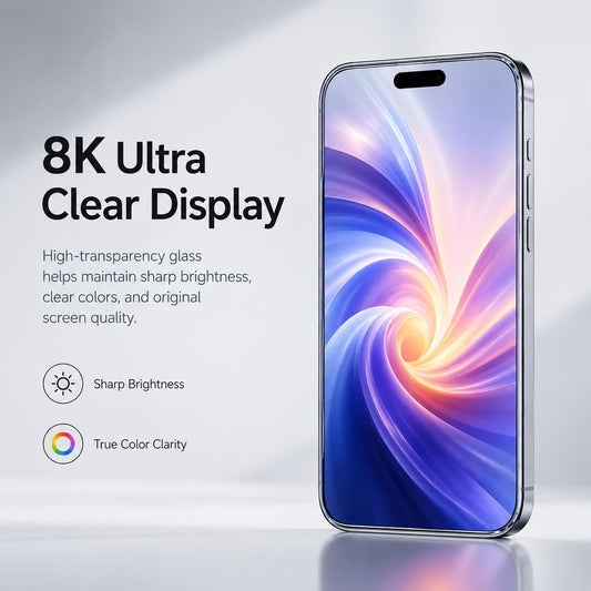 8K Borderless Tempered Glass Screen Protector – Ultra-Clear Edge-to-Edge Protection for iPhones - Pack of 2