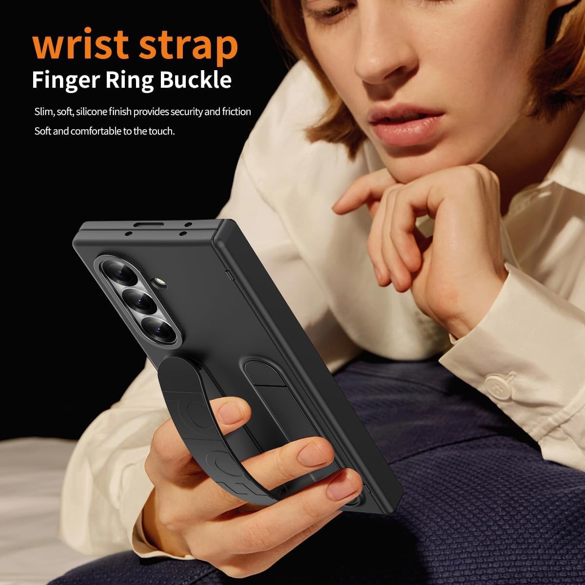 Samsung Galaxy Z Fold7 Skin Feel Case with Silicon Band, Stand & HInge Protection - Black