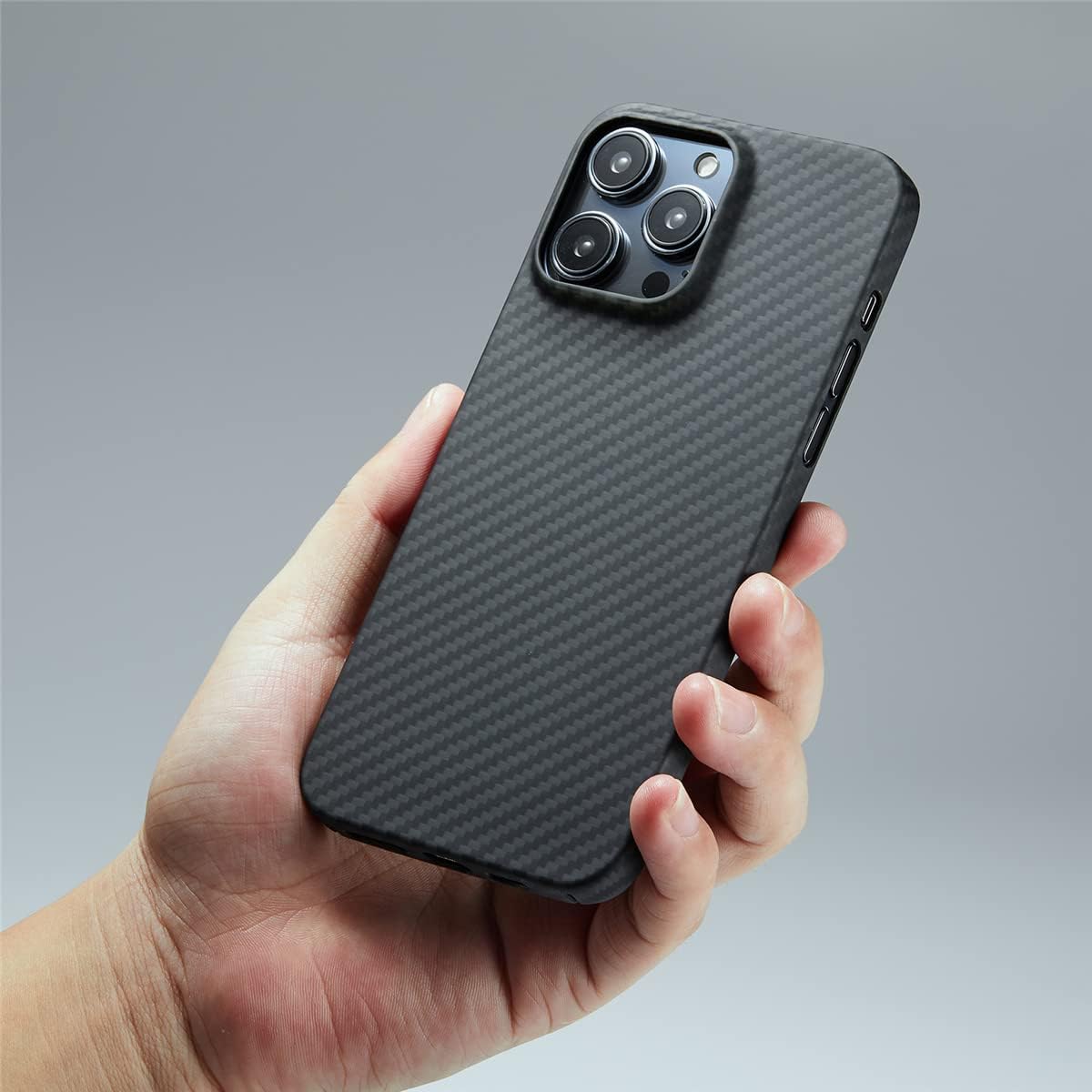 iPhone 16 Pro Max Slim Carbon Fiber Texture Anti-Fingerprint Hard Matte Case - Black