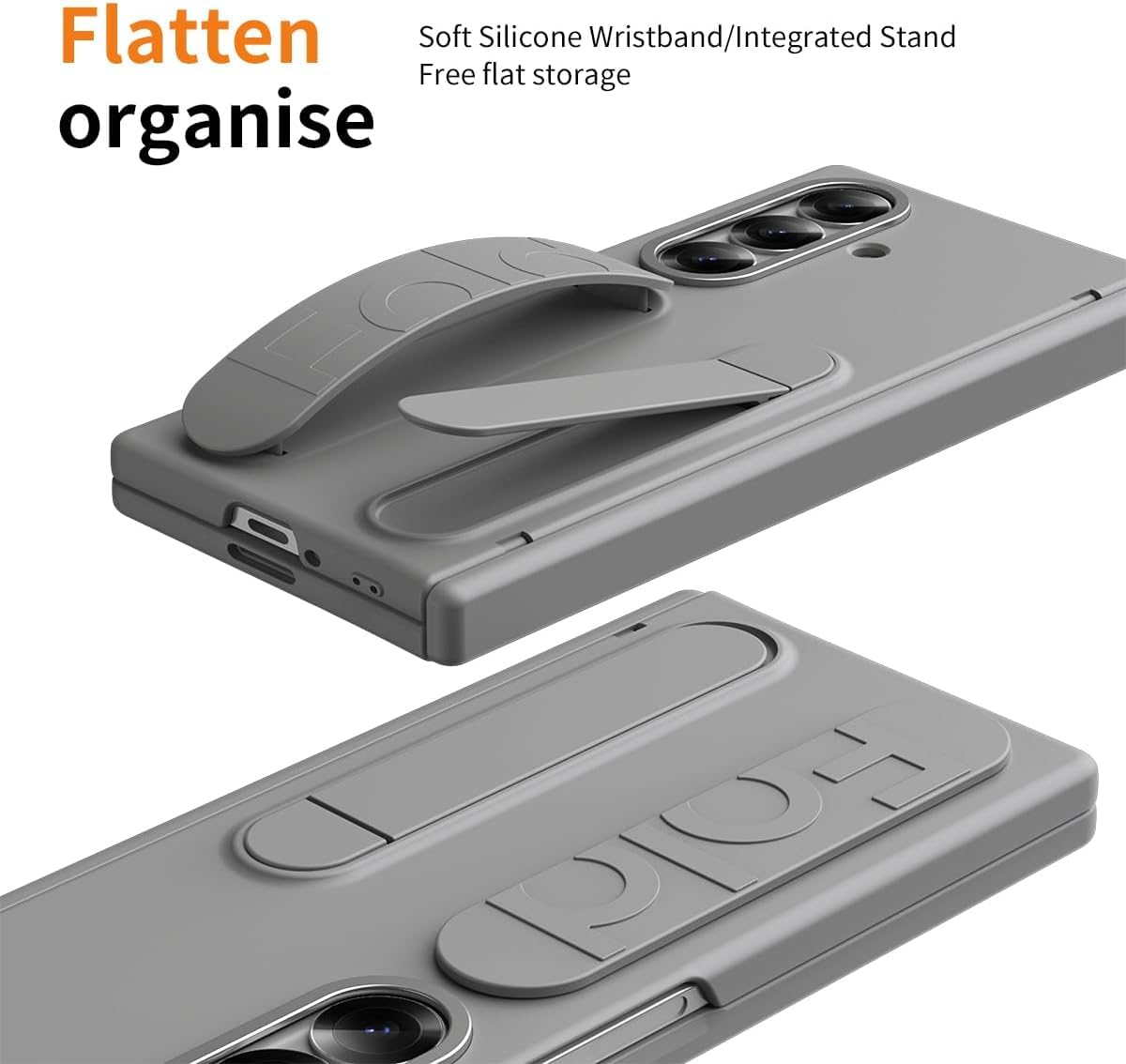 Samsung Galaxy Z Fold7 Skin Feel Case with Silicon Band, Stand & HInge Protection - Gray