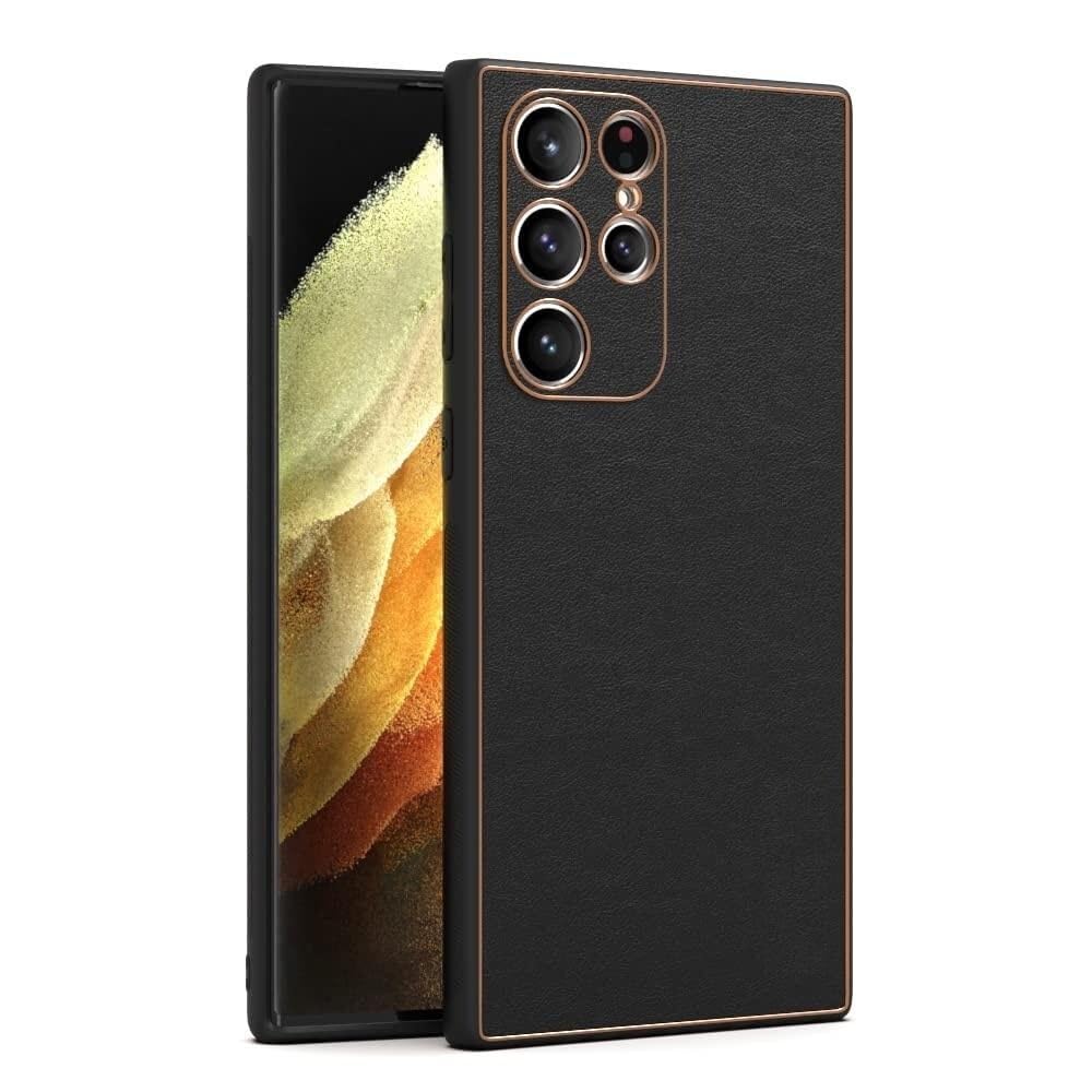 Samsung Galaxy S22 Ultra Luxurious Gold Plated Leather Case - Black