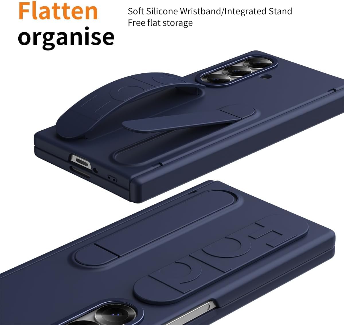 Samsung Galaxy Z Fold7 Skin Feel Case with Silicon Band, Stand & HInge Protection - Blue